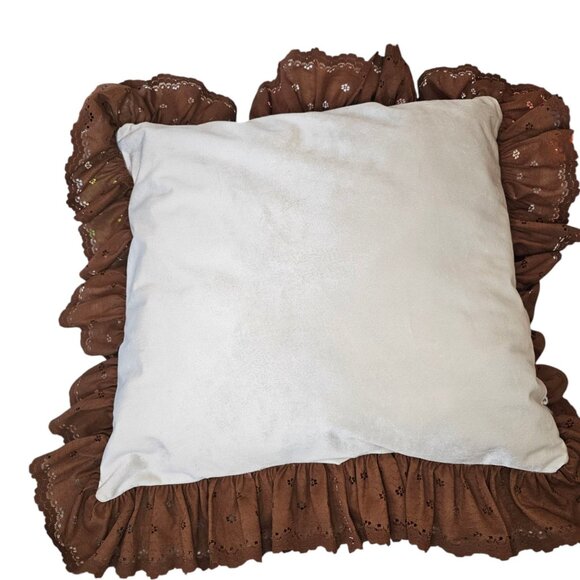VTG Velour Embroidered Butterfly Decorative Pillow Brown Lace 20 Inches 70s 80s - Picture 7 of 8